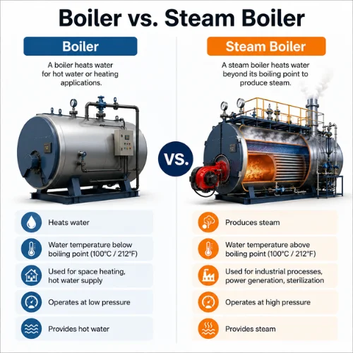 Boiler vs steam boiler comparison showing key differences